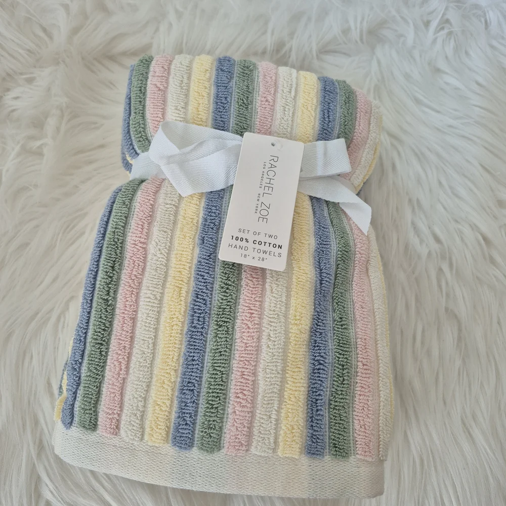 Rachel Zoe 100% Cotton Hand Towel 2pc Multi spring Color striped pattern